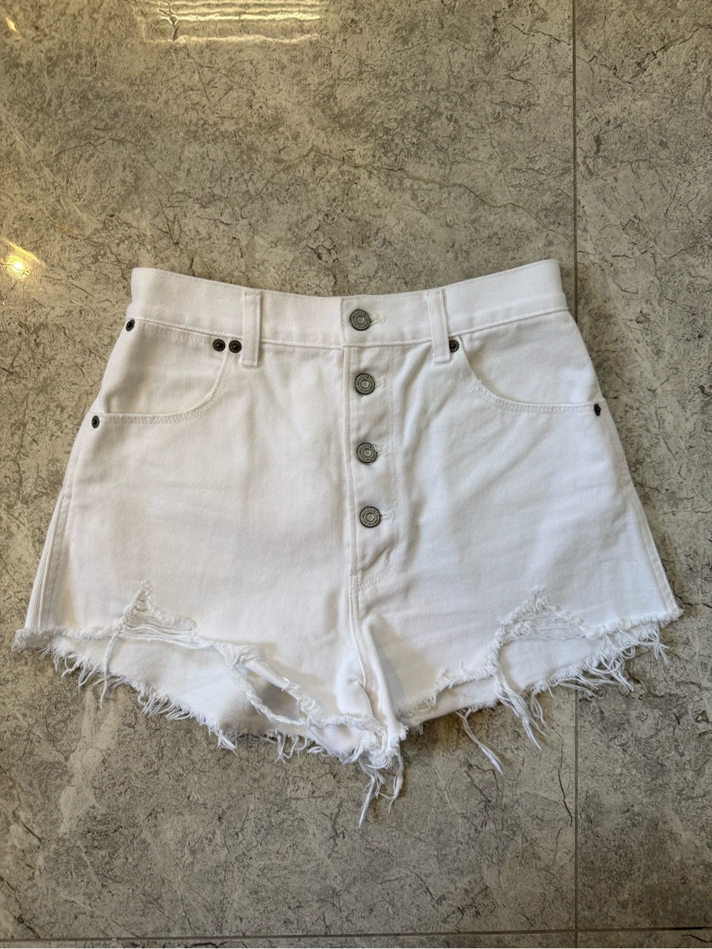 Moussy High-Rise White Distressed Denim Shorts